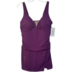 Swimsuits For All Purple Ruche Tummy Control Swim Bathing Suit One Piece 12  NWT